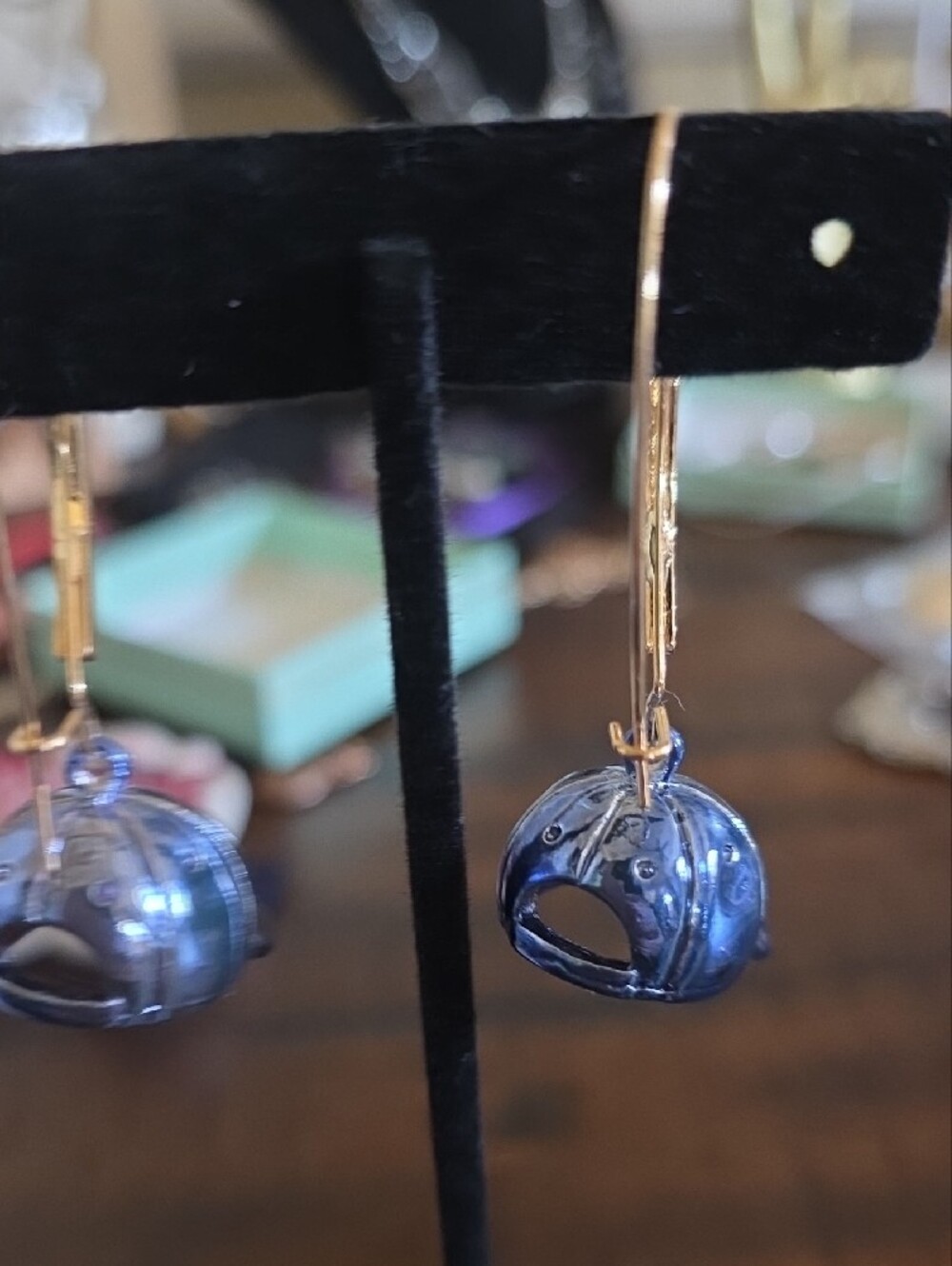 Patriotic Blue 'USA' Baseball Cap Crystal Earrings - Picture 2 of 4